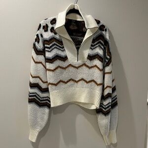 AFRM Chevron Pattern Cowl Sweater - Cream, Brown, Black